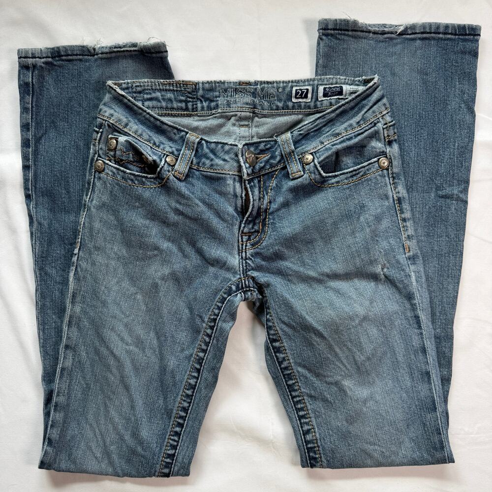 Y2K Miss Me Ultra Low Rise Bootcut Light Wash Jeans Sz 27 McBling School
